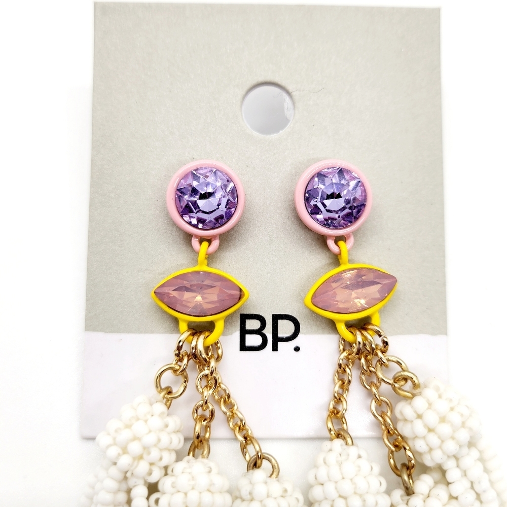 BP. Pink Purple & White Tassel Beaded Earrings NWT - Picture 2 of 6